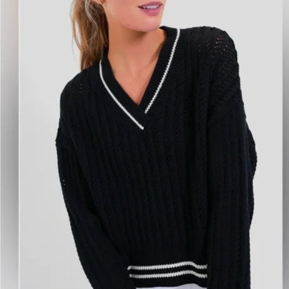 Tuckernuck Black V-Neck Sweater with White Trim